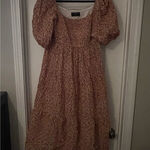 MINKPINK Floral Puff Sleeve Midi Dress in Rust and Yellow